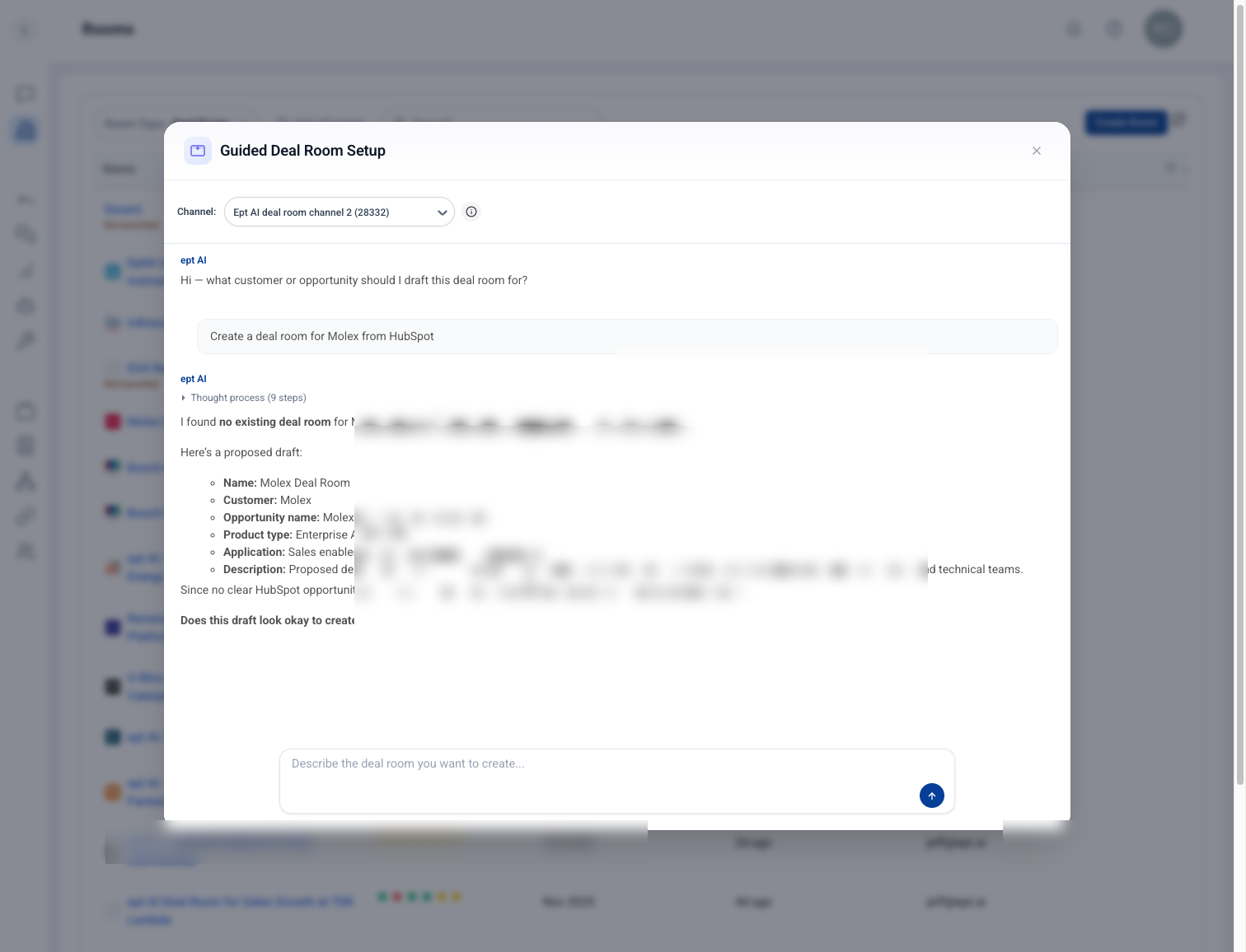 Room setup linked to a CRM Account, Deal, or Contact