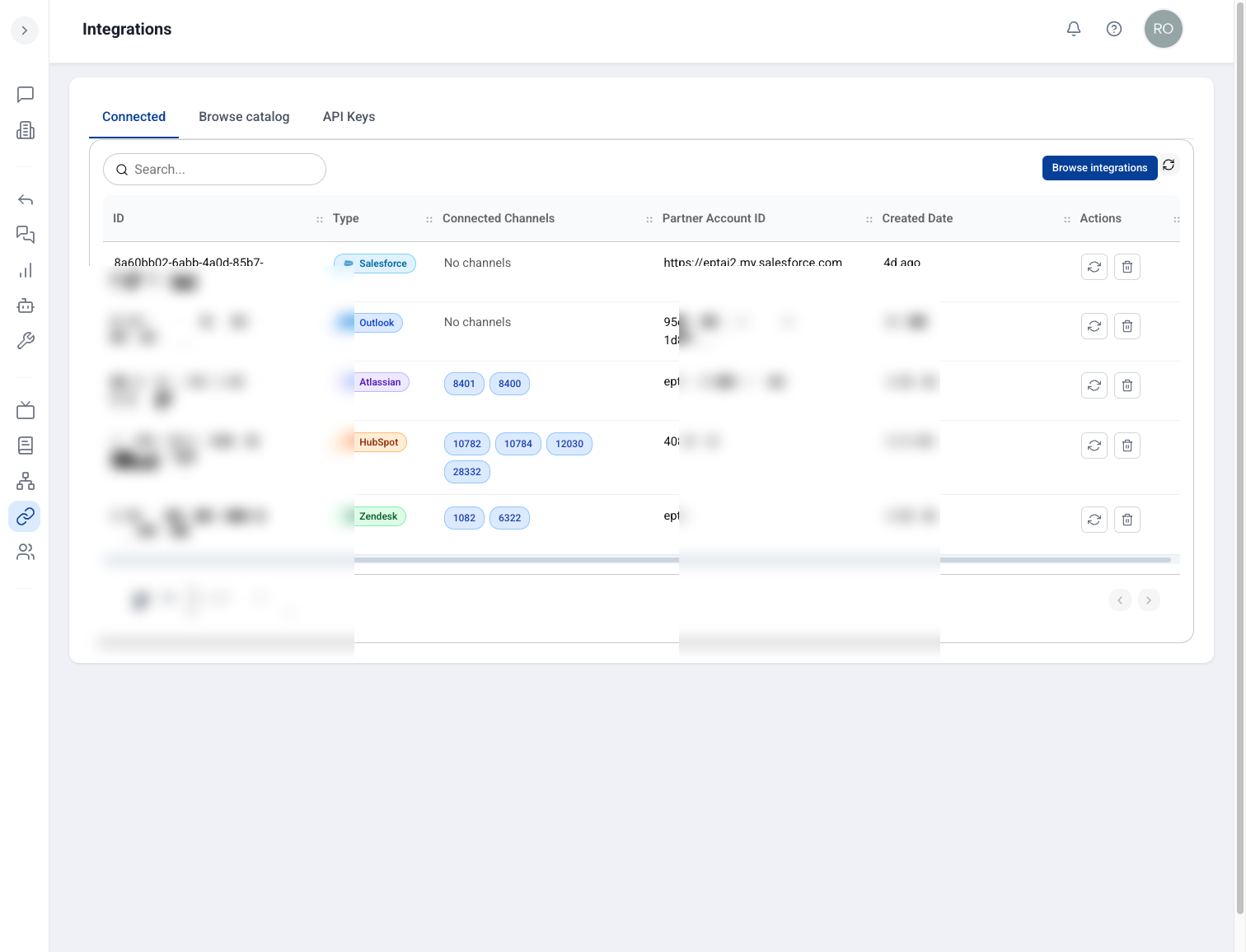 Connected Salesforce and HubSpot integrations in the ept AI admin console