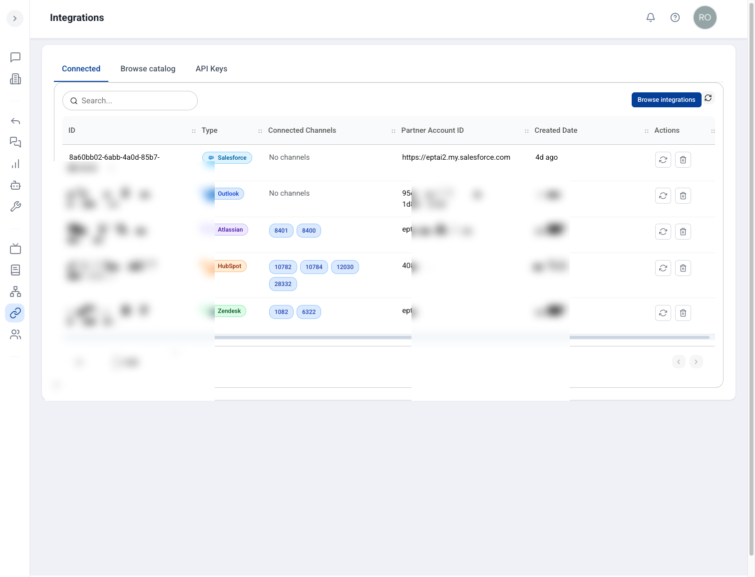 Connected Salesforce and HubSpot integrations for ept AI inside the CRM