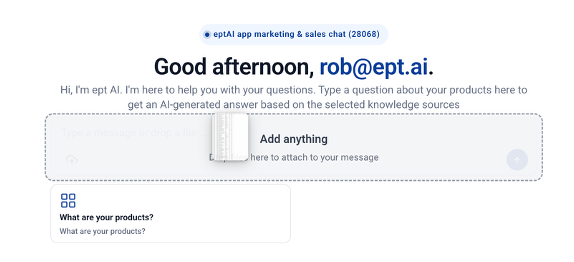 Chat input showing Add anything drop zone while dragging a file