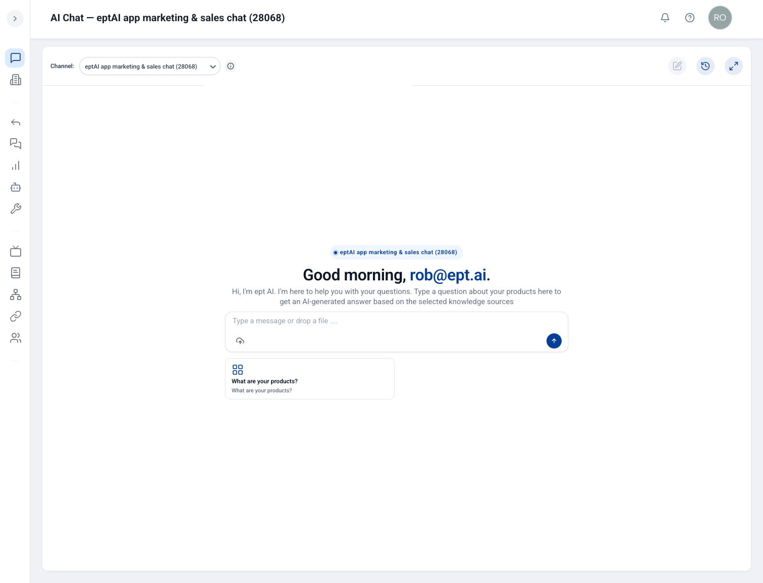 Redesigned AI Chat with personalized greeting, drag-and-drop file upload, and suggested questions